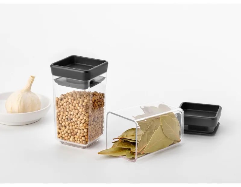 Set 2 borcane pentru condimente Brabantia Tasty+ Stackable 1008883, 150 ml, Fara BPA, Capac, Transparent/Gri inchis