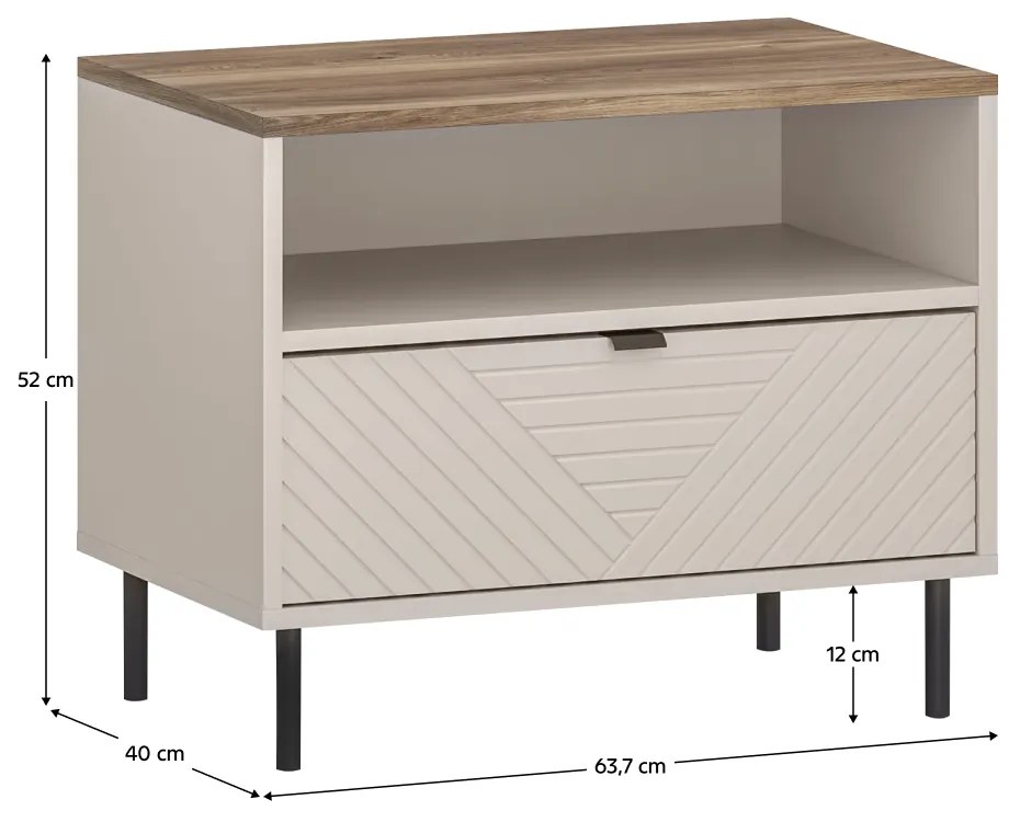 Noptieră EYCO 1S, cașmir/stejar castello