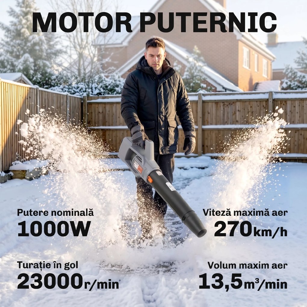Outsunny Suflător cu Baterie 36V, Suflător de Frunze cu 2 Baterii 4Ah, Motor Brushless 1000W, 3 Niveluri de Viteză 270 km/h, Turbo Boost, Încărcător, Ușor, pentru Grădină, Frunze, Zăpadă, Praf | Aosom Romania