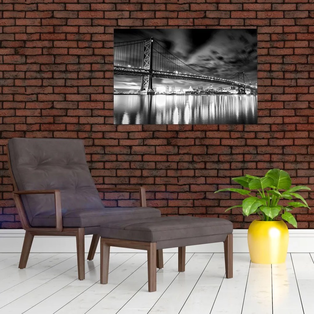 Tablou - Podul Benjamin Franklin, Philadelphia, alb-negru (90x60 cm)
