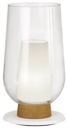 Veioza, Lampa de masa design modern Nora alb/ lemn