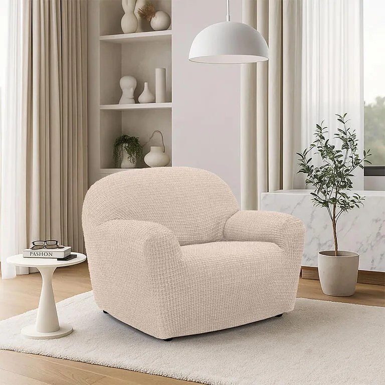 Huse super elastice RUBINIA smântânii fotoliu (l. 70 - 110 cm)