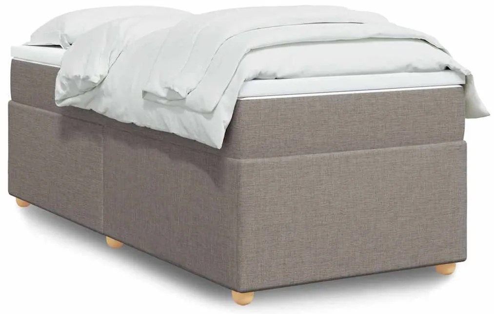 vidaXL Pat box spring cu saltea, gri taupe, 90x200 cm, textil