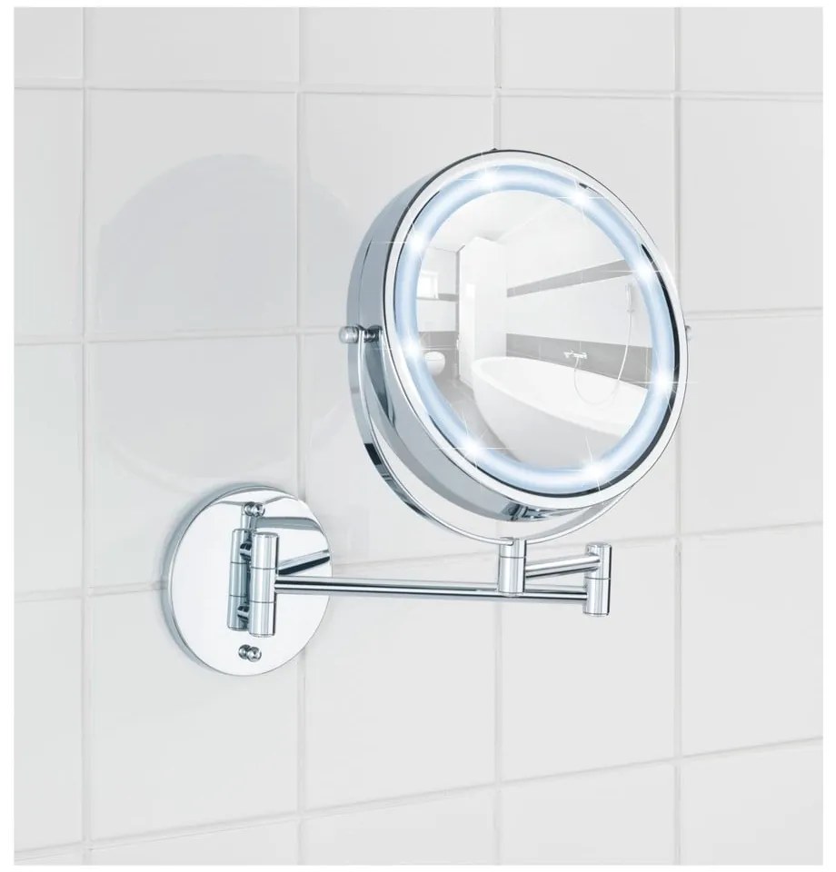 Oglindă cosmetică (5x) cu led/de mărire ø 17,5 cm Power-Loc Lumi – Wenko