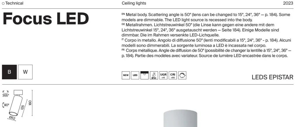 Spot LED aplicat directionabil design tehnic Focus negru, 4000K