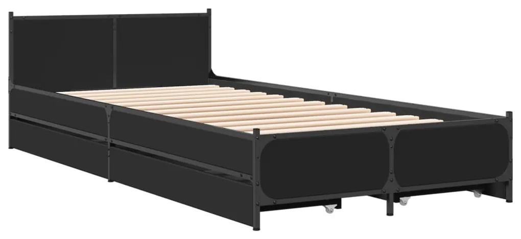 3279967 vidaXL Cadru de pat cu sertare, negru, 90x200 cm, lemn prelucrat