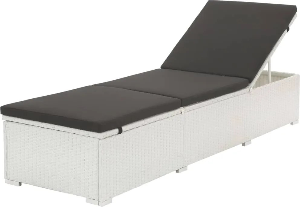 vidaXL Șezlong de plajă cu pernă, alb, poliratan