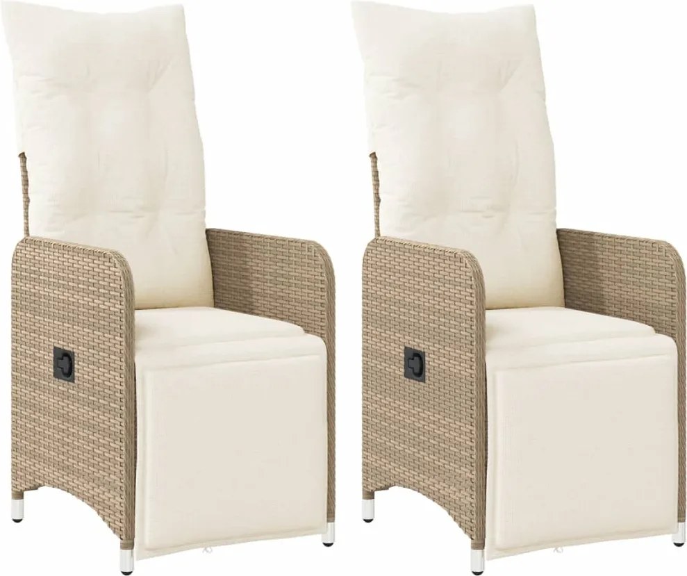 vidaXL Scaune de grădină rabatabile cu perne, 2 buc., bej, poliratan