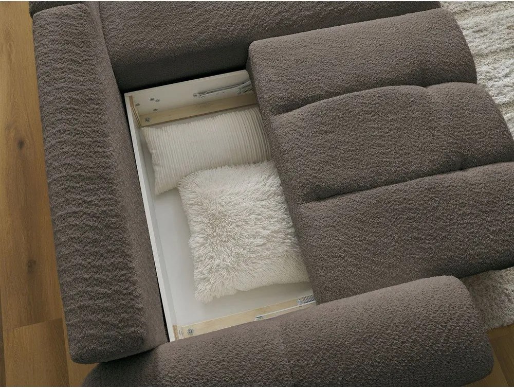 Colțar maro extensibil/cu spațiu de depozitare cu tapițerie din țesătură bouclé (cu colț pe partea dreaptă/cu șezlong) Roxelane – Bobochic Paris