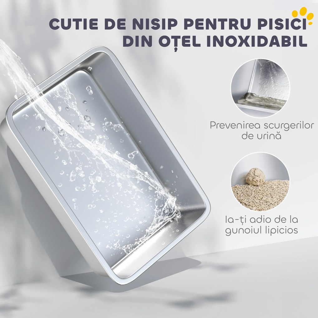 PawHut Litieră pentru pisici închisă cu tavă din oțel, lopățică și pungi filtrante, din PP, 40.5x60.5x41.5 cm | Aosom Romania