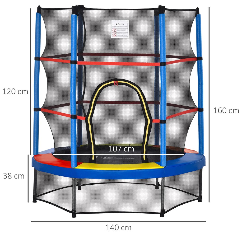 HOMCOM Trambulina Elastica Ø140x160Acm pentru Copii de 3 Ani, Trambulina Elastica cu Plasa de Protectie si Corzi Bungee, Albastru | Aosom Romania