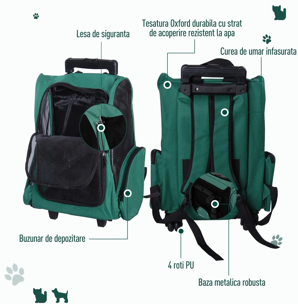 PawHut Trolley Rucsac Verde pentru Călătorii cu Animale de Companie, Confortabil și Sigur | Aosom Romania