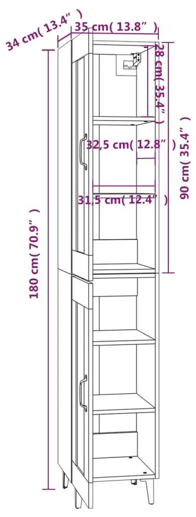 Dulap inalt,Beton Gri, 35x34x180 cm, lemn compozit 1, Gri beton, Usa din sticla