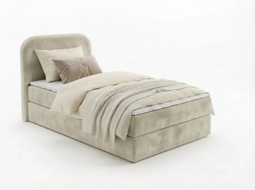 Pat tapițat boxspring FORENA 90x200 cm crem Saltea: Saltea cu arcuri Bonell
