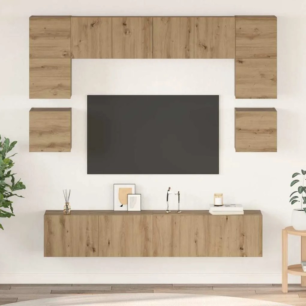 vidaXL Set comodă TV cu raft Pe perete Altele 8 pcs stejar artizanal 80 x 30 x 30 cm