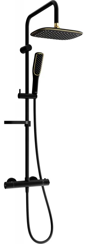 Mexen KX49 set de duș montat pe suprafață cu duș fix și baterie termostatică, negru/auriu - 771504991-75