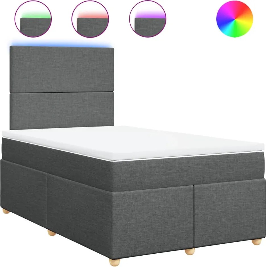 vidaXL Pat box spring cu saltea, gri închis, 120x190 cm, textil