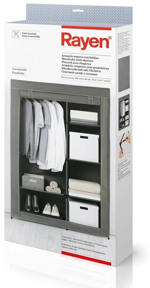 Șifonier gri din material textil 105x161 cm – Rayen