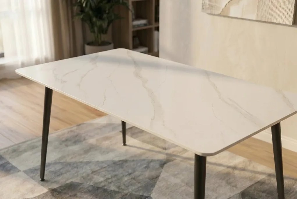 Masa dining cu blat ceramic Milano alb 140x80cm