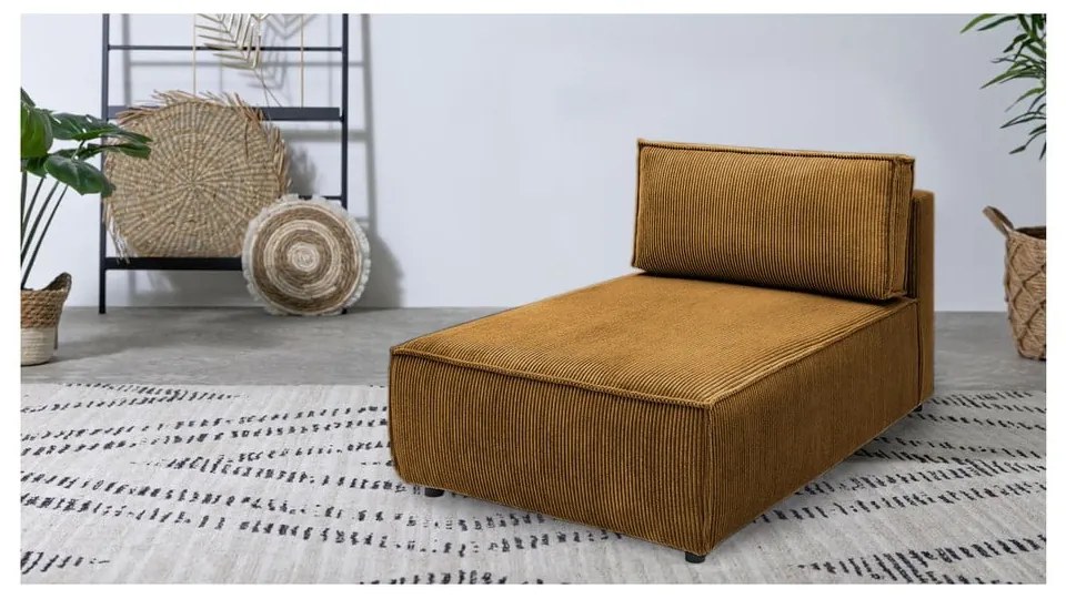 Modul pentru canapea galben muștar cu tapițerie din catifea reiată (cu colț variabil) Nihad modular – Bobochic Paris