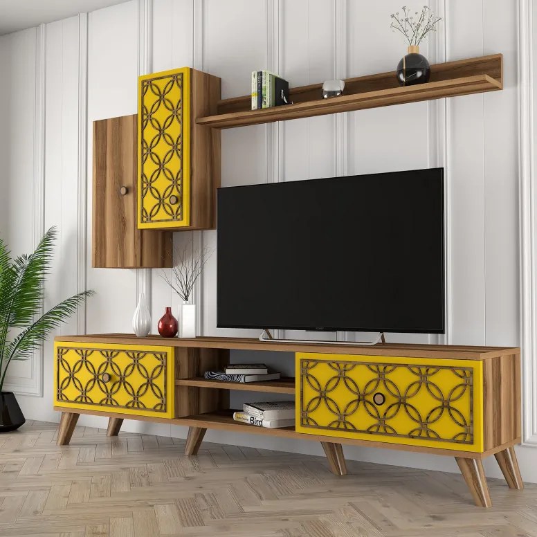 Comoda TV Class S - Walnut, Yellow