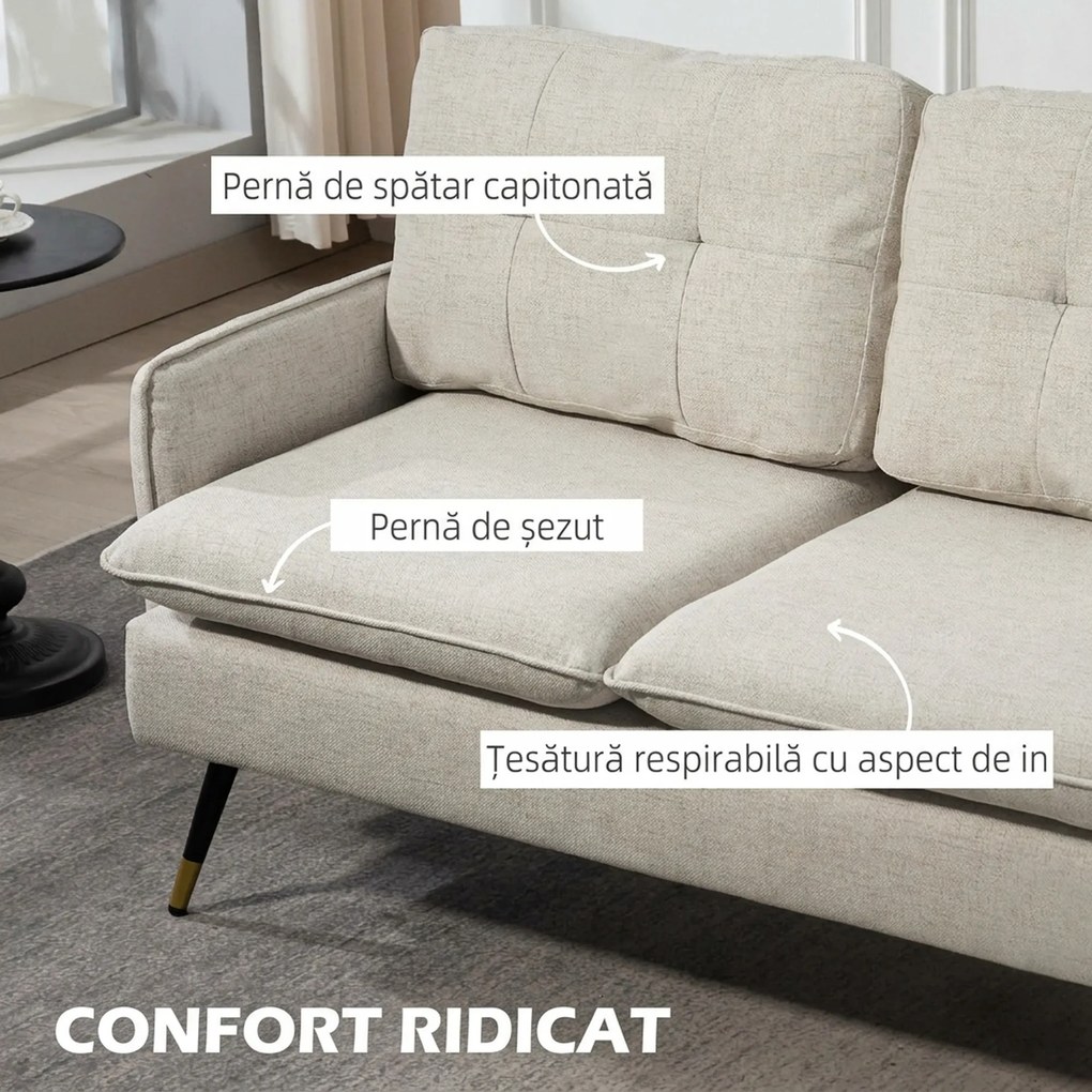 HOMCOM Divano 2 Posti in Tessuto Effetto Lino con Braccioli e Cuscini Imbottiti, Divanetto 2 Posti Moderno con Gambe in Acciaio, per Ufficio, Soggiorno, Salotto e Camera da Letto, 139x68x80 cm, Crema | Aosom Romania