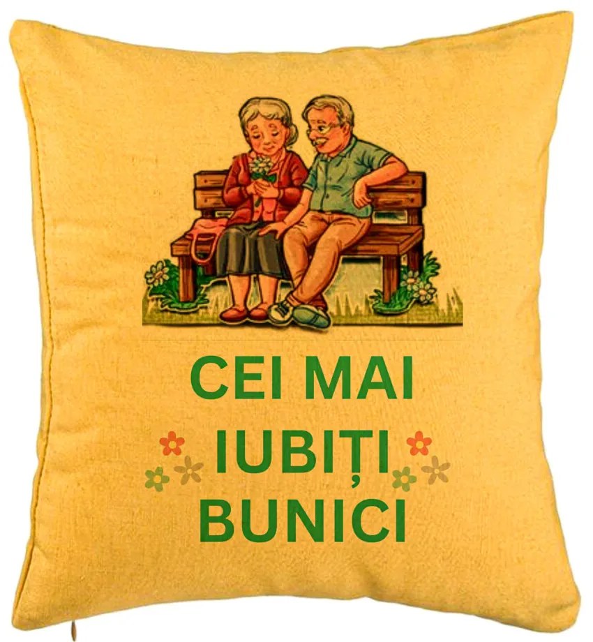 Perna Decorativa pentru Bunici 9, 40x40 cm, Galben, Husa Detasabila, Burduf