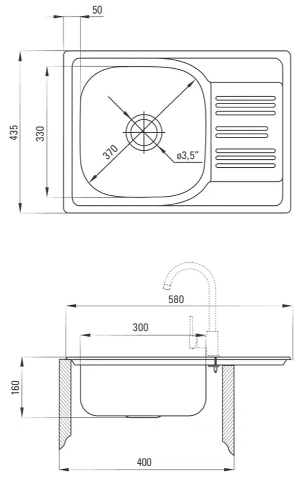 Chiuveta bucatarie inox cu picurator crom leinen, 58x44 cm, Deante Xylo 580x435 mm, LEINEN