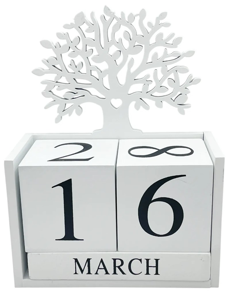 Calendar din lemn ARDEN, Alb, 13x18cm