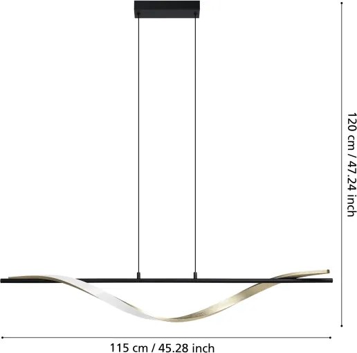 Eglo 902135-LED CONAPRATO — pendul suspendat pe cablu, LED/20W/230V, 2700/4000/6500K, negru/auriu