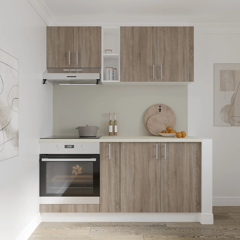 Set haaus V7, Stejar Sonoma Inchis/Alb, Blat Thermo 28 mm, L 160 cm