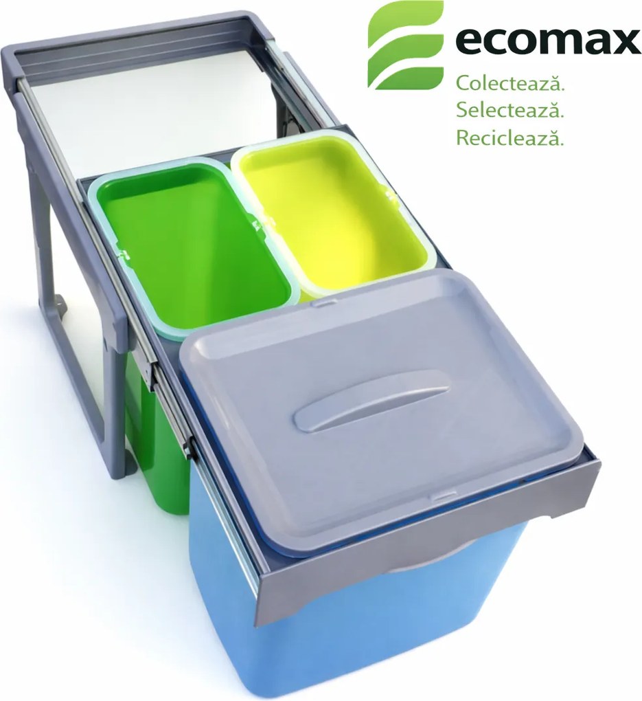 Cos gunoi incorporabil Ekko Easy 40 Ecomax, cu extragere totala, colectare selectiva, 1 x 16 l + 2 x 8 l Polipropilena cu fibra de sticla, L:339 mm;