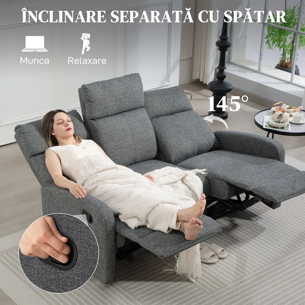 Divan HOMCOM cu 3 locuri din Catifea cu Reclinare Independentă la 145° max, Divan de Sufragerie Imbottito cu Brațe și Suport pentru Picioare, pentru Camera de Zi și Birou, Gri | Aosom Romania