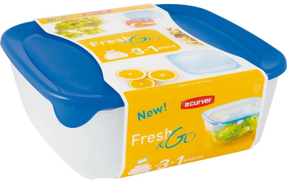 Set 4 recipiente pentru alimente Curver Fresh&Go, albastru