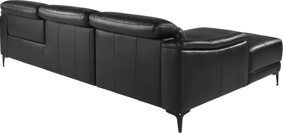 Coltar LUX design italian cu sezlong stanga si functia relax Cowhide negru