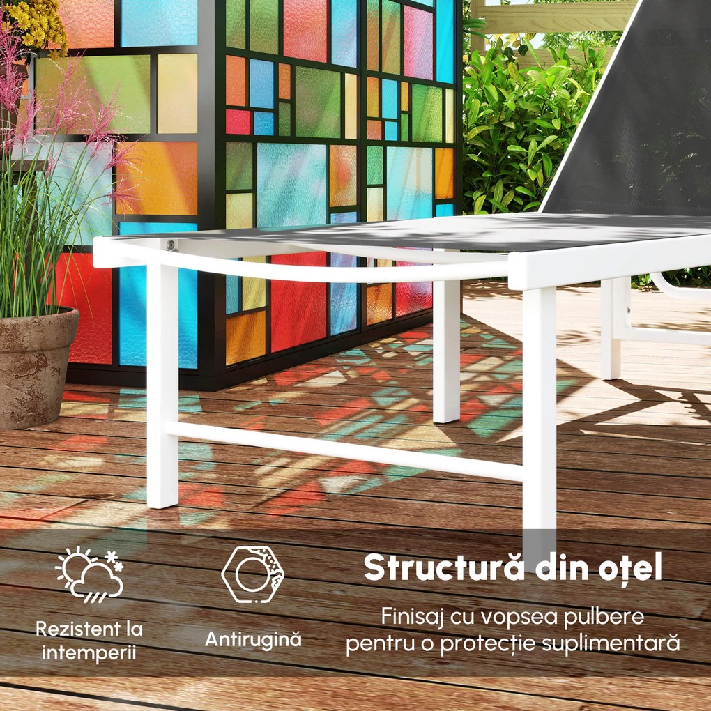 Outsunny Șezlong pentru Grădină Reglabil pe 5 Niveluri și Sezut din Plasă, 60x166x84 cm, Gri | Aosom Romania