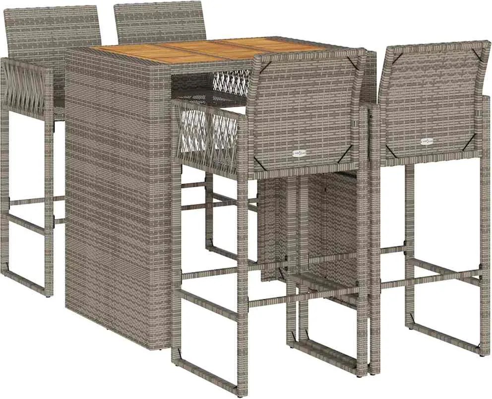 vidaXL Set bar de grădină 5 piese fără perne Salcâm din polirattan gri