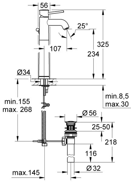 GROHE 32868000 - Baterie pentru lavoar BAUCLASSIC DN 15, crom lucios
