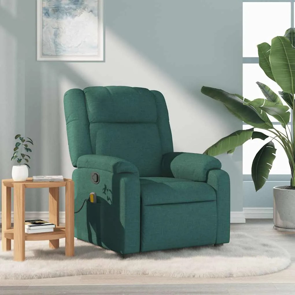 vidaXL Fotoliu de masaj rabatabil, verde închis, material textil
