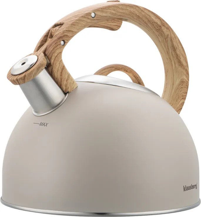 Ceainic cu fluier Klausberg KB 7913, 2.5 L, Maner cu efect de lemn, Inductie, Bej