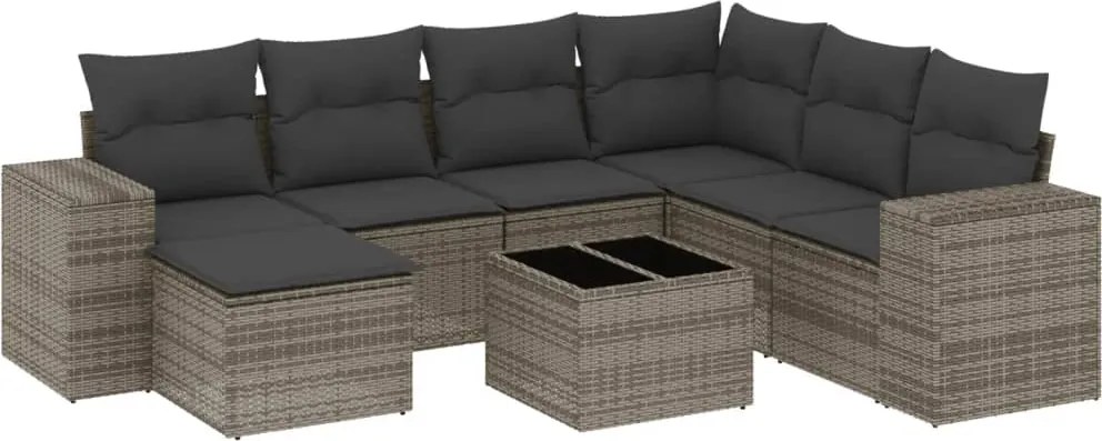 vidaXL Set canapele de grădină cu perne, 8 piese, gri, poliratan