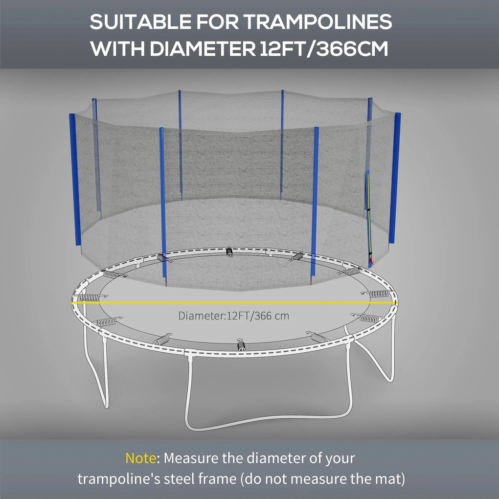 SPORTNOW Plasa de siguranta pentru trambulina rotunda 366cm cu 8 stalpi drepti, Tarc de rezerva din plasa rezistenta, negru si albastru | Aosom RO