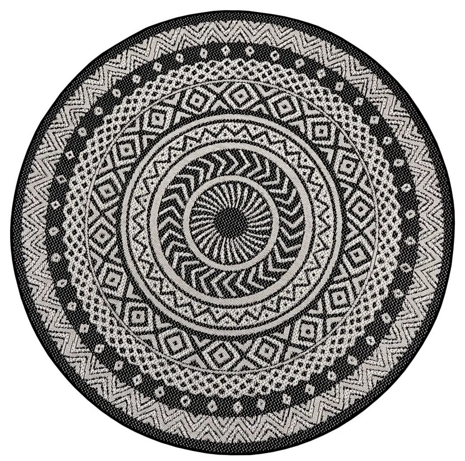 Covor exterior Ragami Round, ø 120 cm, negru - gri