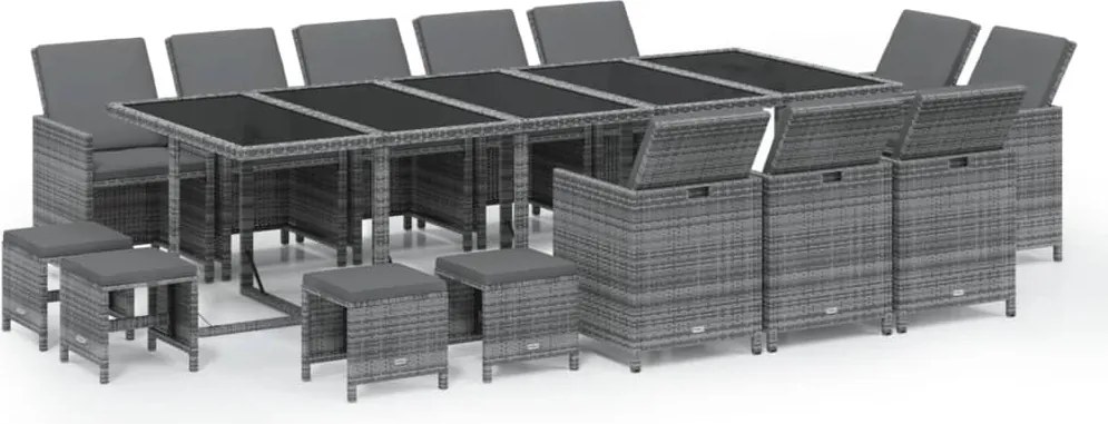 vidaXL Set mobilier de grădină cu perne, 15 piese, gri, poliratan