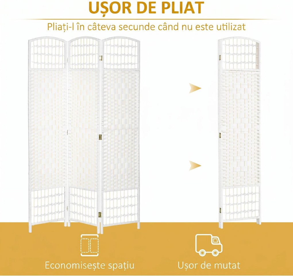 HOMCOM Paravan cu 4 Panouri Pliabil pentru Interior 160x170cm, Alb | Aosom Romania