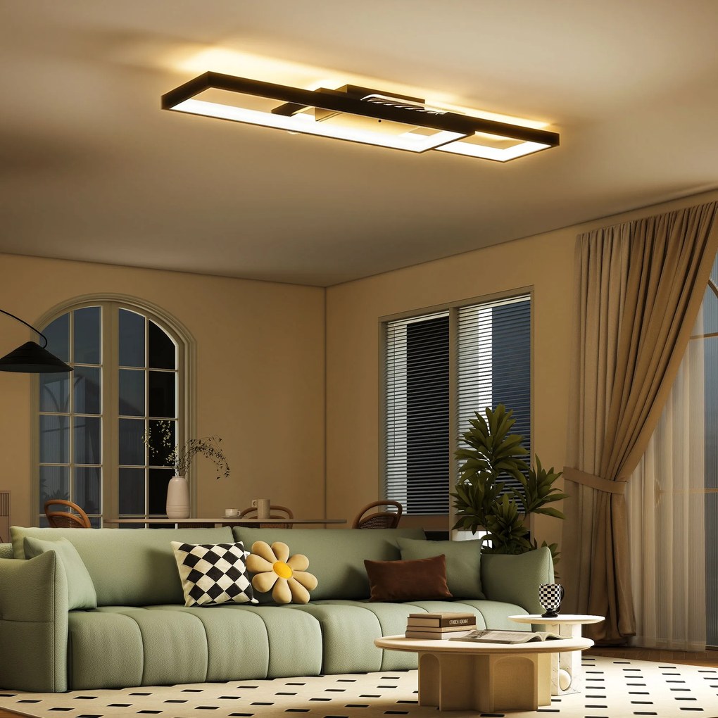 HOMCOM Plafonieră LED Reglabilă cu Telecomandă și Întrerupător, Temperatura Culoare 3000-6000K, Lampă de Design pentru Living și Sufragerie, 70x30 cm, Negru | Aosom Romania