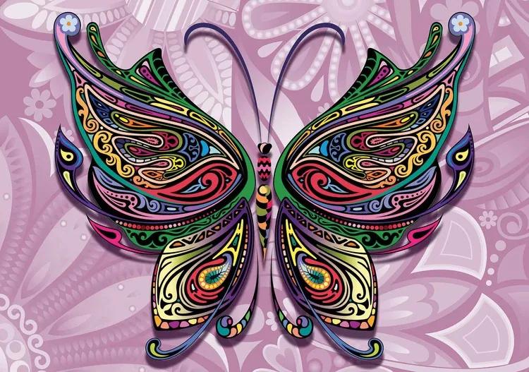 Butterfly Flowers Abstract Colours Fototapet, (104 x 70.5 cm)