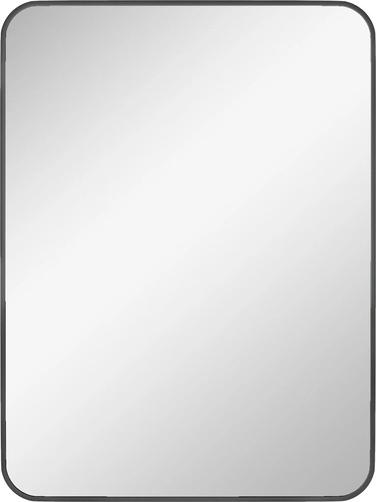 HOMCOM Oglindă de Baie 60 x 80 cm Oglindă Decorativă de Perete cu Ramă Metalică și Cârlig Ușor de Agățat pentru Sufragerie, Hol, Intrare - Negru | Aosom Romania