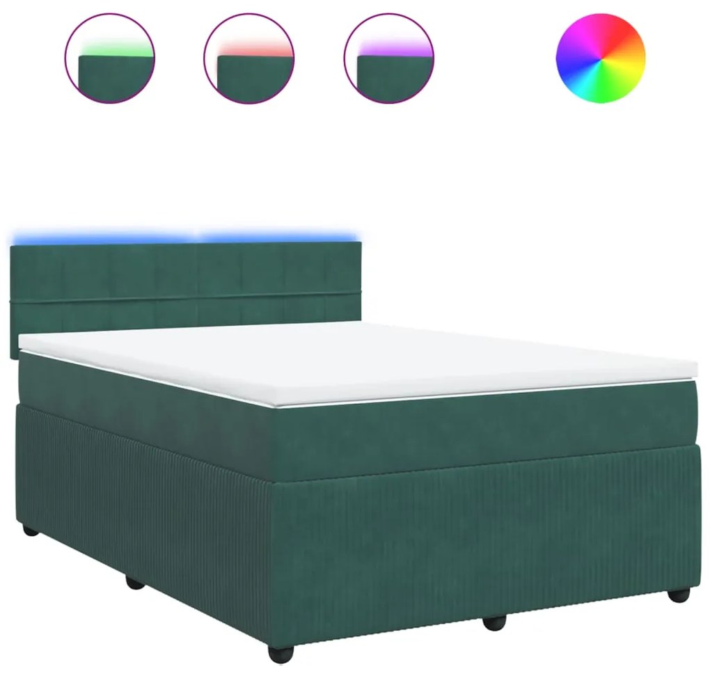 3290061 vidaXL Pat box spring cu saltea, verde închis, 140x200 cm, catifea