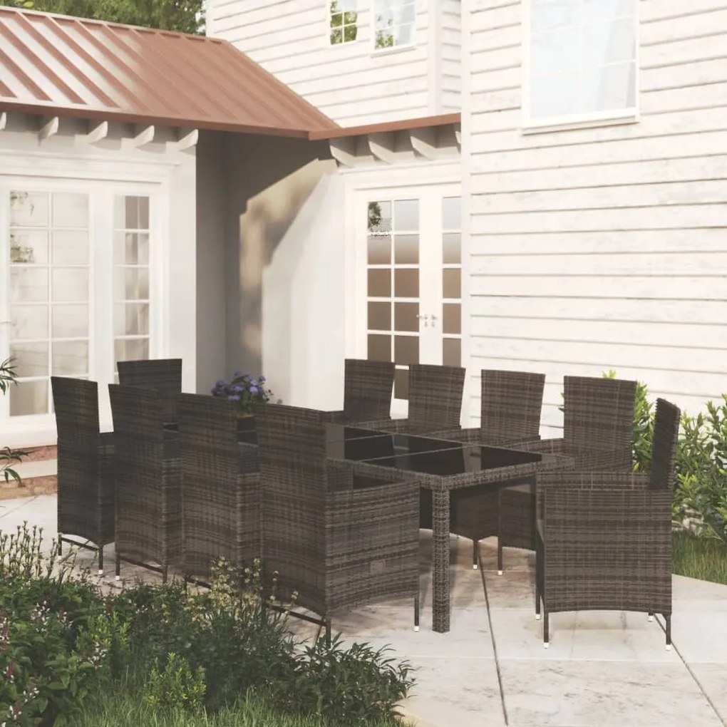 3094856 vidaXL Set mobilier de exterior cu perne, 11 piese, negru, poliratan